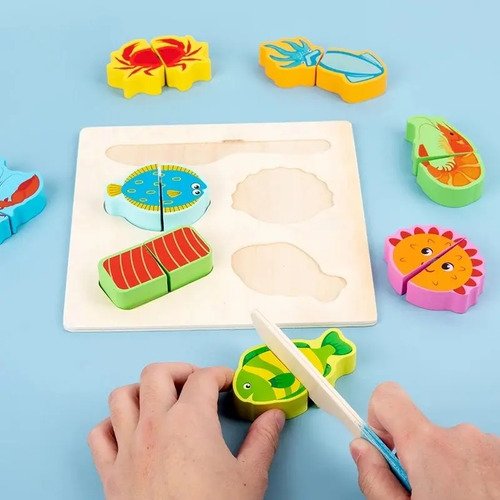 Kit 2 Tablas De Madera Alimentos Montessori Cocina Juguetes