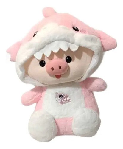 Peluche Cerdito Con Pijama De Tiburón 18cm - Divertido Rosa