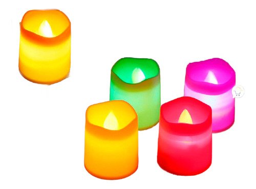 Set De 12 Velas Led De Diferentes Colores - Con Baterias Crema