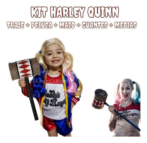 D_763147-MCO79992103143_102024-O.jpg Combo Disfraz Harley Quinn + Peluca + Bate Disfraces Premium