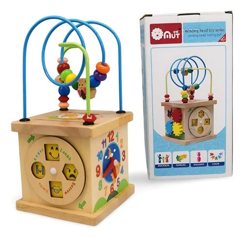 Cubo De Actividades De Madera 5 En 1 Juguete Educativo Crema