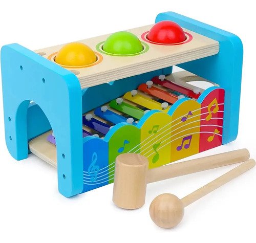 Juguetes De Madera - Xilófono, Piano Y Juego Didáctico Niños Azul