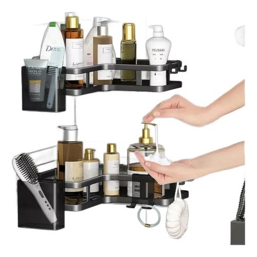 D_769926-MCO80942544523_112024-O.jpg Set De 2 Repisas Adhesivas Para Baño X2 -organiza Tu Espacio Negro
