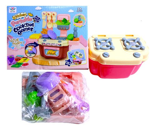 D_770555-MCO80677107988_112024-O.jpg Set De Cocina En Maleta X26 Piezas - Mini Juguetes Alimentos Rosa