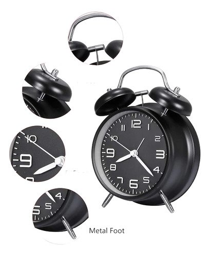 D_774053-MCO80680637608_112024-O.jpg Reloj Despertador De Campana Clásico Con Luz- Diseño Retro Negro