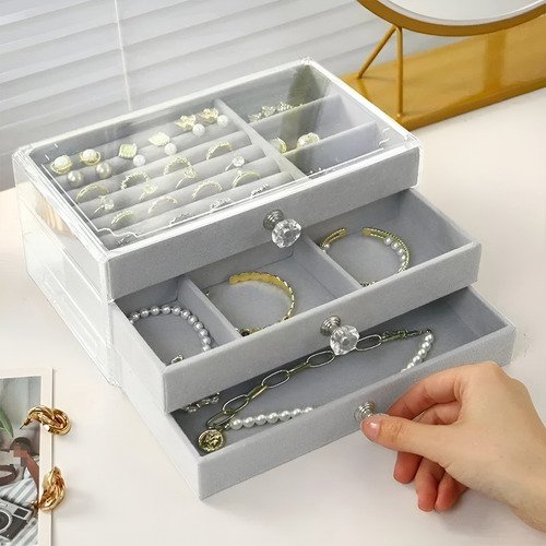 D_774966-MCO83342146529_032025-O.jpg Joyero De 3 Niveles Tapa Transparente Organizador Accesorios Blanco