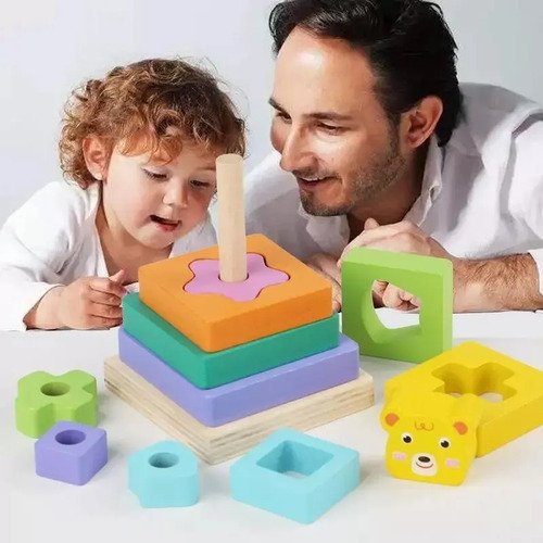 Torre Insertar Arcoiris En Madera Encajar Montessori Babycut
