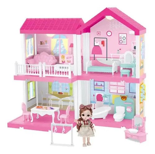 D_775327-MCO80947088835_112024-O.jpg Set Casa De Muñecas Para Arma153 Piezas +2 Hermosas Muñecas Rosa