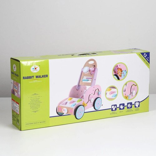 Carro De Empujar De Madera Con Mini Laberinto, Encajables Rosa
