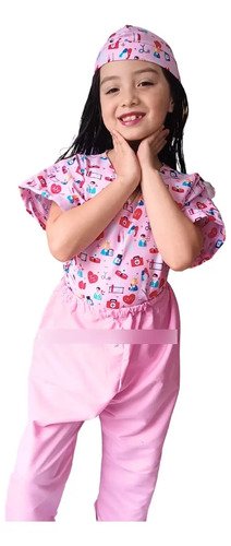 Disfraz De Enfermera Doctora Niña Rosado Alta Calidad