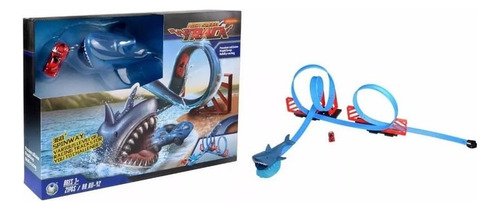 Set Pista De Carros Tiburón21 Piezas Incluye Carro Y Tiburón Azul