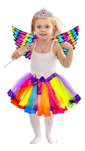 D_781324-MCO79947285611_102024-O.jpg Tutu Unicornio Niña Con Alas Disfraz Fiesta Infantil Cosplay Arcoíris Unica