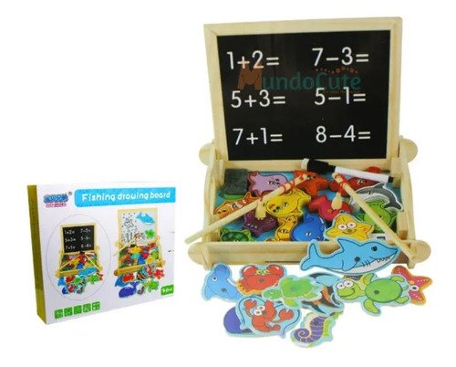 Tablero 3 En 1 Con Juego De Pesca Madera Didáctico