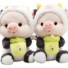 Cerdo Con Disfraz De Vaca 20cm | Peluche Divertido, Tierno Blanco