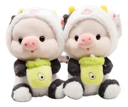 Cerdo Con Disfraz De Vaca 20cm | Peluche Divertido, Tierno Blanco