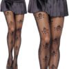 2 Pantimedias Medias Largas Calavera Malla Mujer Negro Única