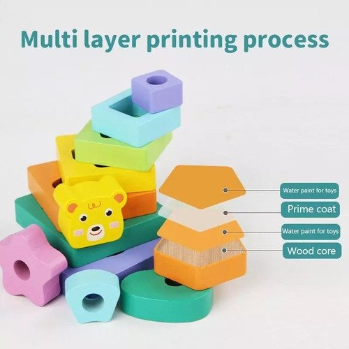 Torre Insertar Arcoiris En Madera Encajar Montessori Babycut