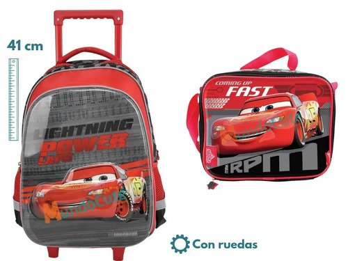 Morral Maleta Ruedas + Lonchera Cars Temporada Escolar  Rojo