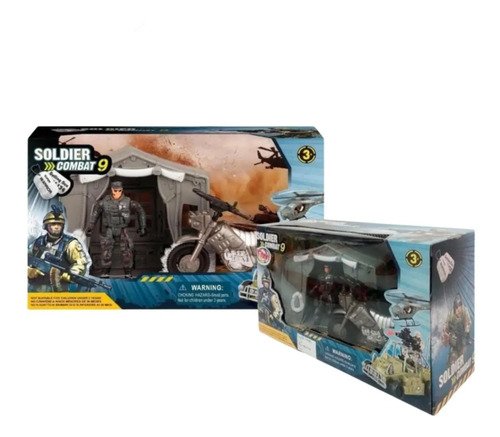 Soldiers Combat 9 Soldado Plastico Moto Y Carpa Abre/cierra
