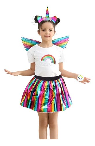 D_785971-MCO79697071858_102024-O.jpg Set Unicornio Niña Diadema Y Alas Disfraz Infantil Fiesta Cosplay Arcoíris Unica