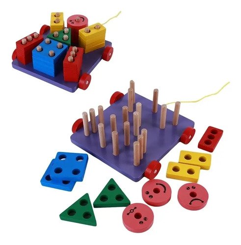 Carro Arrastre Figuras Geométricas Juguete Madera Juego