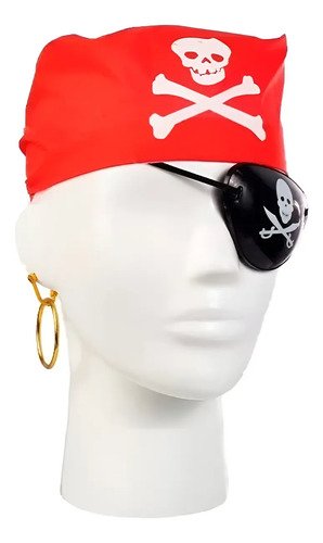 Set De Piratas Infantil X3 Piezas Con Accesorios Rojo