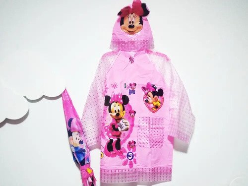 Kit Lluvia Niños Capa Impermeable Paraguas Sombrilla Niñas  Blanco