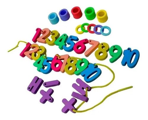 Juego Enhebrar Madera Fichas Abecedario Números Montessori