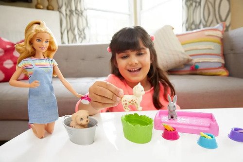 Barbie Family Baño De Mascotas Muñeca Para Niñas