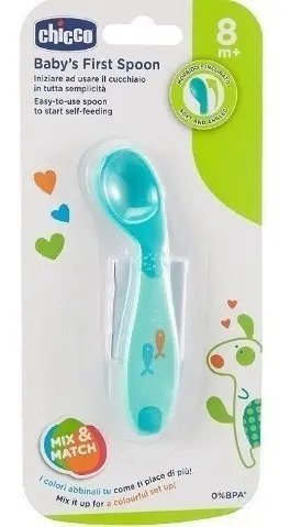 Cuchara Entrenadora Bebe Curva Plastica Azul  Fácil Agarre