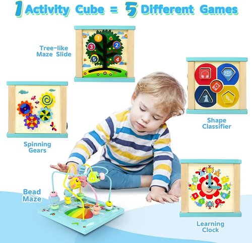 Cubo Madera Multifuncional Montessori Juguetes Didácticos  Multicolor