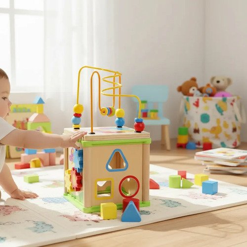 D_799468-MCO92241929259_092025-O.jpg Cubo Multifuncional Madera Montessori Didacticos Juguetes Multicolor