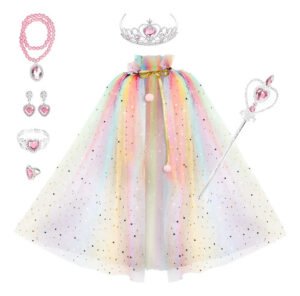 Disfraz De Princesa Con Capa Brillante Y Accesorios Disfraces Niña Rosa Pálido 3 A 10 Años