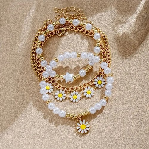 D_806094-MCO84402465867_052025-O.jpg Conjunto De Pulseras Con Colgante De Margarita Joyas Blanco