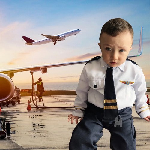 Disfraz Profesiones Traje Piloto Avion Niño Negro Todo Incluido Excelente Material