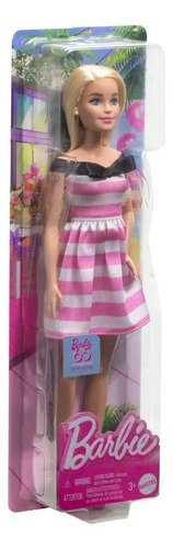 Muñeca Barbie Original Vestido Blanco Rosa 65 Aniversario