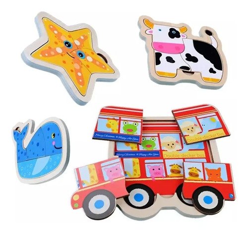 Combo De 3 Rompecabezas Madera 3d Montessori Animales