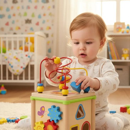 D_816509-MCO91840096884_092025-O.jpg Cubo Multifuncional Madera Montessori Didacticos Juguetes Multicolor