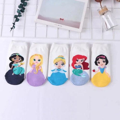 3 Pares De Medias Tobilleras Princesas Originales  Rosa Liso Única Mujer
