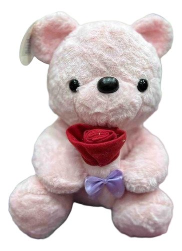 Peluche Oso Con Rosa En Mano 30cm - Tierno Y Romántico Marrón
