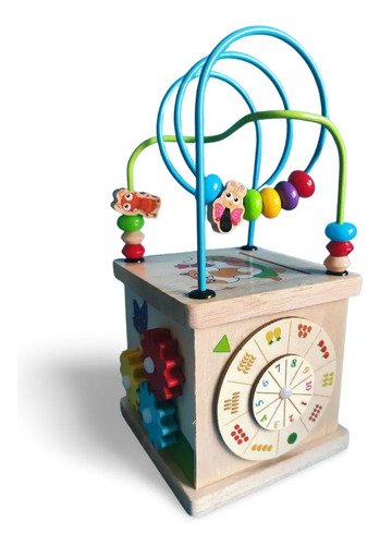 Cubo De Actividades De Madera 5 En 1 Juguete Educativo Crema