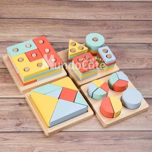 Juego Bloques Montessori Madera 4 En 1 Juguetes Didácticos