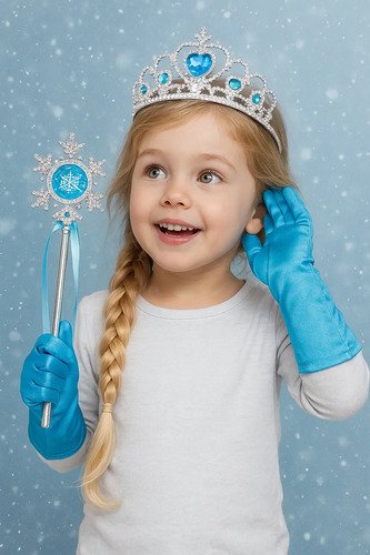 Kit Frozen Disfraz Elsa 4 Accesorios Trenza, Varita, Corona, Guantes Agua Única