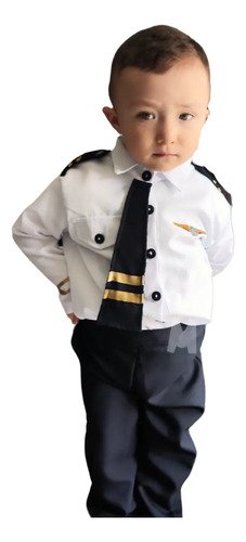 Disfraz Profesiones Traje Piloto Avion Niño Negro Todo Incluido Excelente Material