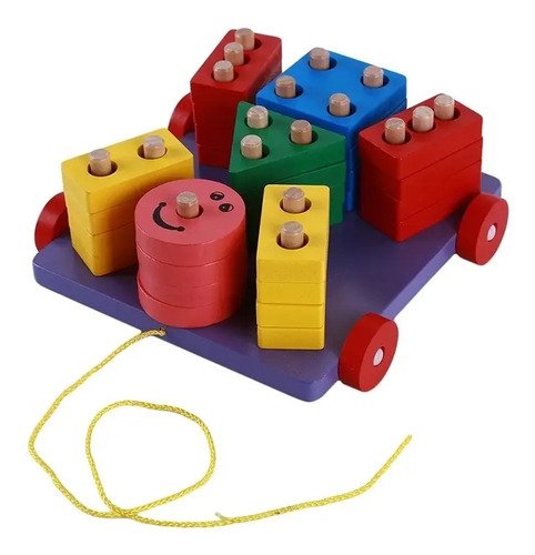 Carro Arrastre Figuras Geométricas Juguete Madera Juego