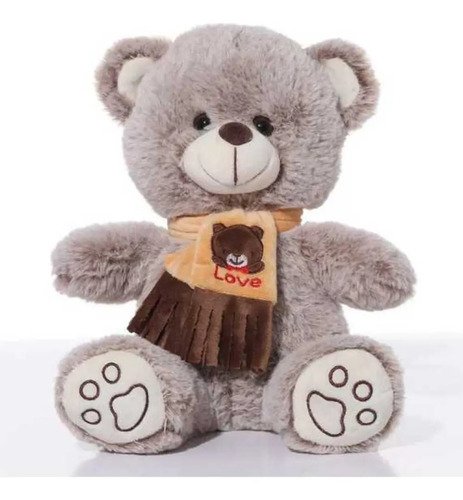 Peluche De Oso Con Bufanda 30cm - Tierno Y Suave Gris
