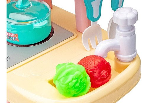 D_825825-MCO80678969424_112024-O.jpg Set Cocina Con Luz, Sonido Y Lavamanos Con Agua X28 Piezas Rosa