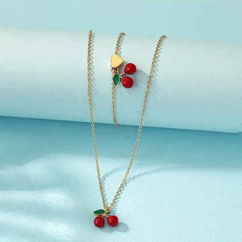 Set Manilla Y Collar Cereza De Joyería Regalo Perfecto Rojo