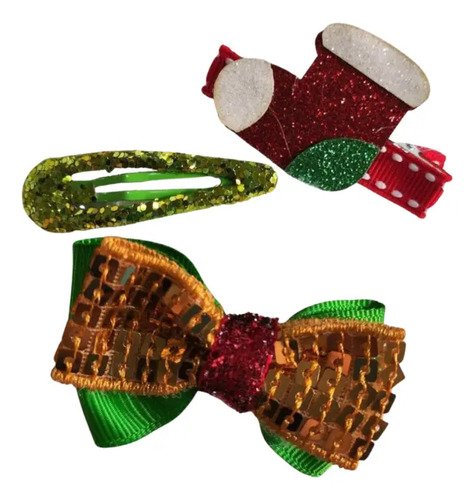 D_832753-MCO81392207307_122024-O.jpg 3 Pinzas Para El Cabello De Navidad - Hermosos Diseños! Rojo