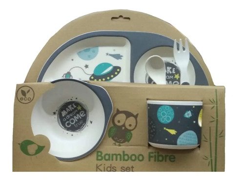 Set Vajilla Fibra Bambú Plato Comida Bebes Niños Maneaje